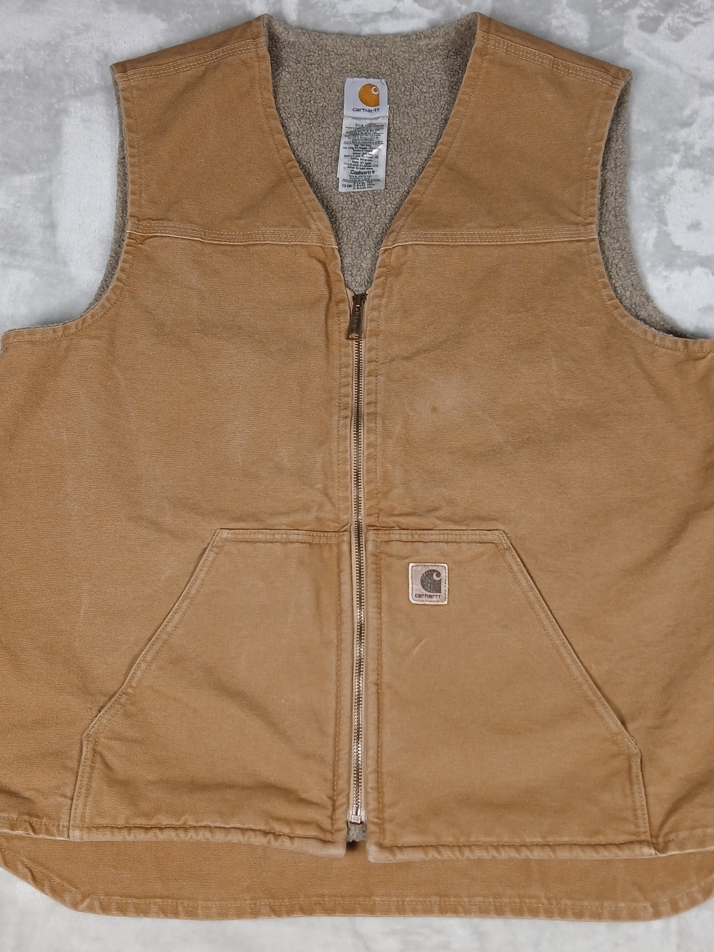 Carhartt Duck Canvas Vest XL Men's Sherpa Lined Distressed